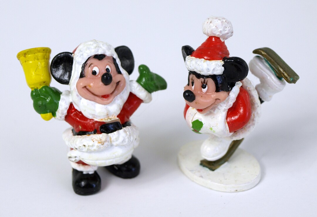 Vintage Mickey Mouse & Minnie Mouse Plastic Christmas Figurines From