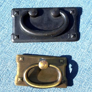 Vintage Bronze / Aged Brass Rectangular Bail Back Plate Drop Cabinet Pulls / Handles - set of 2
