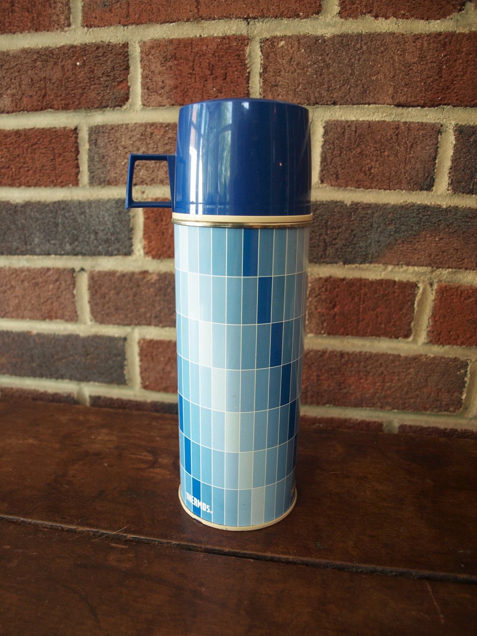 Vintage Blue Check Pattern Thermos Bottle Hot/cold Drink | Etsy