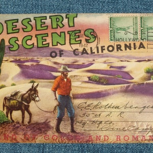 Livreto de cartões postais desdobráveis com cenas de sobremesas vintage da Califórnia - Terra de cores e romance