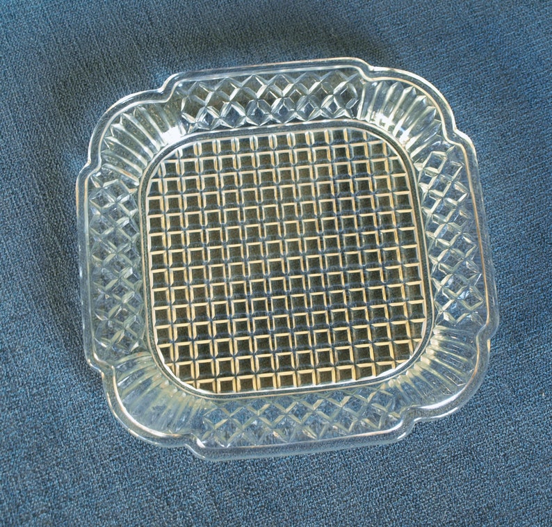Vintage Waffle Pattern Clear Glass Square Salad / Bread Plate Etsy