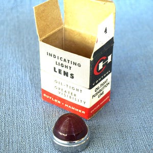 Vintage Indicating Light Lens Red Pretest 10250TC13 by Cutler Hammer in Original Box - NIB NOS Oil Tight Push Button Line 3503A