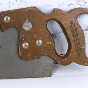 Vintage H Disston & Sons Phila Crosscut Hand Saw with Carved Wood Handle - 26&quot; Long Blade - Good Condition