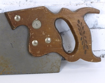 Vintage H Disston & Sons Phila Crosscut Hand Saw with Carved Wood Handle - 26" Long Blade - Good Condition