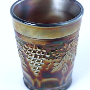 Antique Northwood Glass 8 oz Flat Tumbler, &quot;Grape and Cable&quot; in Amethyst Carnival Glass - Circa 1910&#39;s - Carnival Glass - 4 1/8&quot; Tall - VG