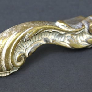 Antique Ornate Solid Brass Handle or Door Lever or Cabinet Knob, Partially Painted - French Louis XV Style - Reclaimed Hardware, Good+