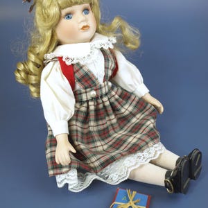 Student School Girl Connoisseur Collection Porcelain China Doll by Seymour Mann circa 1990 - Mint Condition - 14.5&quot; tall