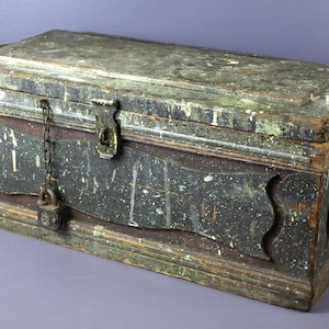 Antique Wooden Trunk w/ Yale & Towne Padlock (no Key), circa 1920's - Travel Trunk or Tool Chest, 27" W x 12" H x 13" D - Aged, Primitives