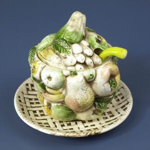 Vintage Majolica Fruit Shaped Jam Jelly Preserves Ceramic Tureen Jar made in Japan – no. 623