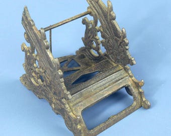 Antique Victorian Cast Iron Letter Stationery Holder c. 1878 Office Desk Accessory