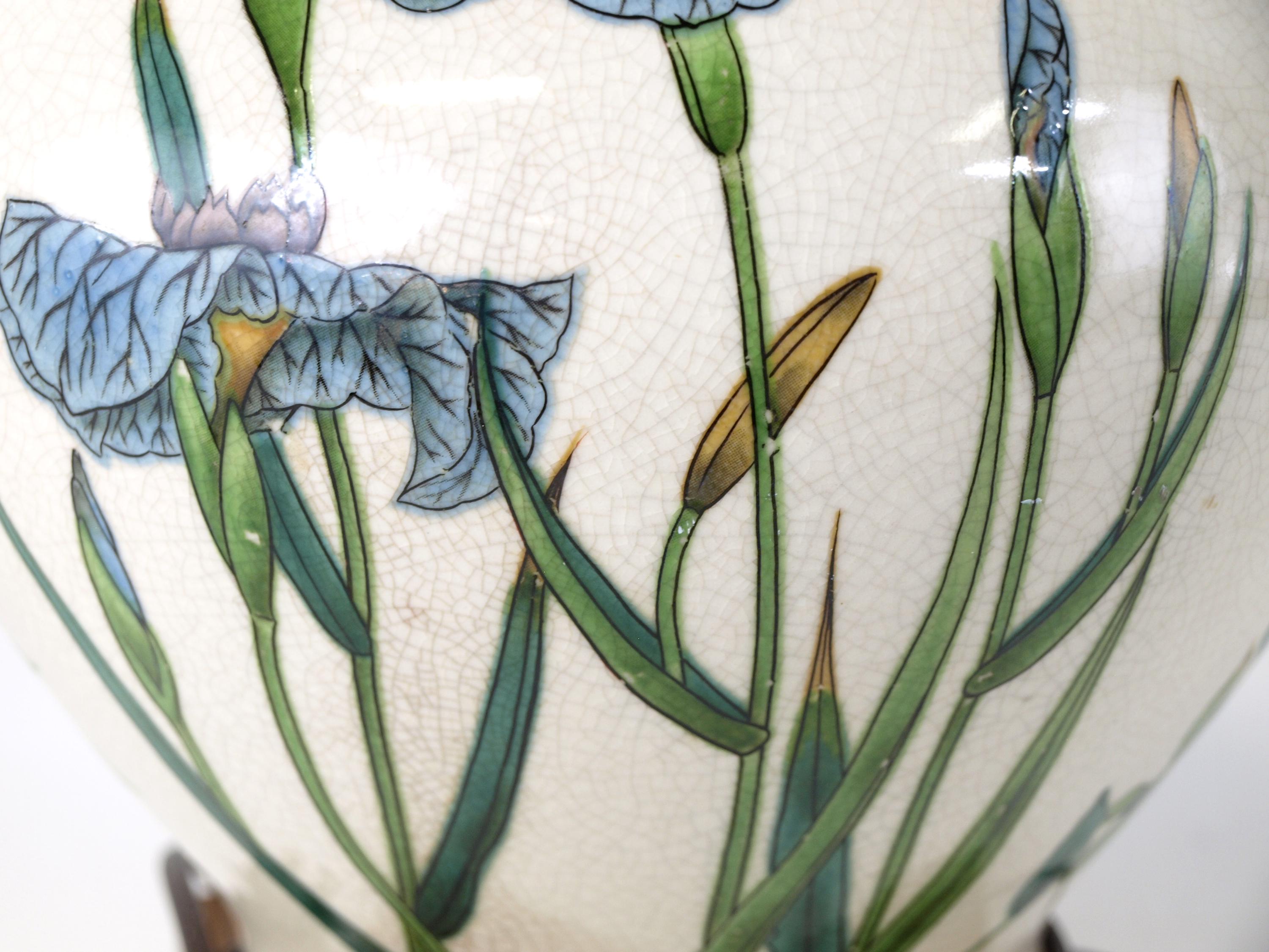 Vintage Moorcroft Style Pottery Iris Pattern Table Lamp W/ Vintage
