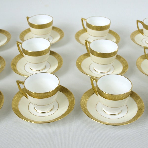 Vintage Minton England Gold Encrusted Demitasse Cups and Saucers Pattern K131 - Set of 12 - Excellent Condition - Rare Pattern