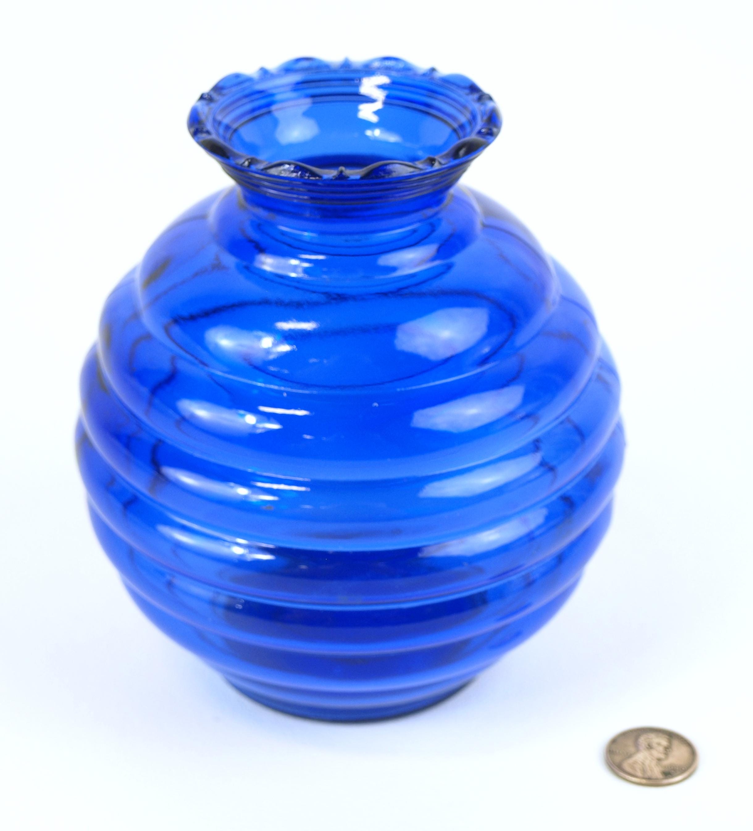 Cobalt Blue Ruffled Glass Vase - Etsy display picture 1