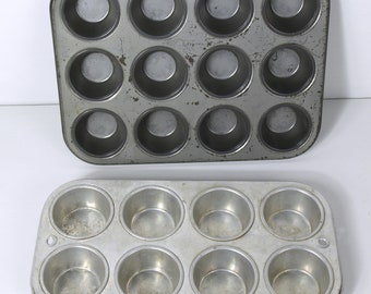 Vintage ECKO Muffin Tin - Moldes para muffins de 6 y 12 capacidades, ambos incluidos - Buen estado