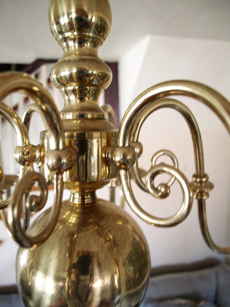Vintage Dutch Flemish Brass 6 Arm Incandescent Chandelier