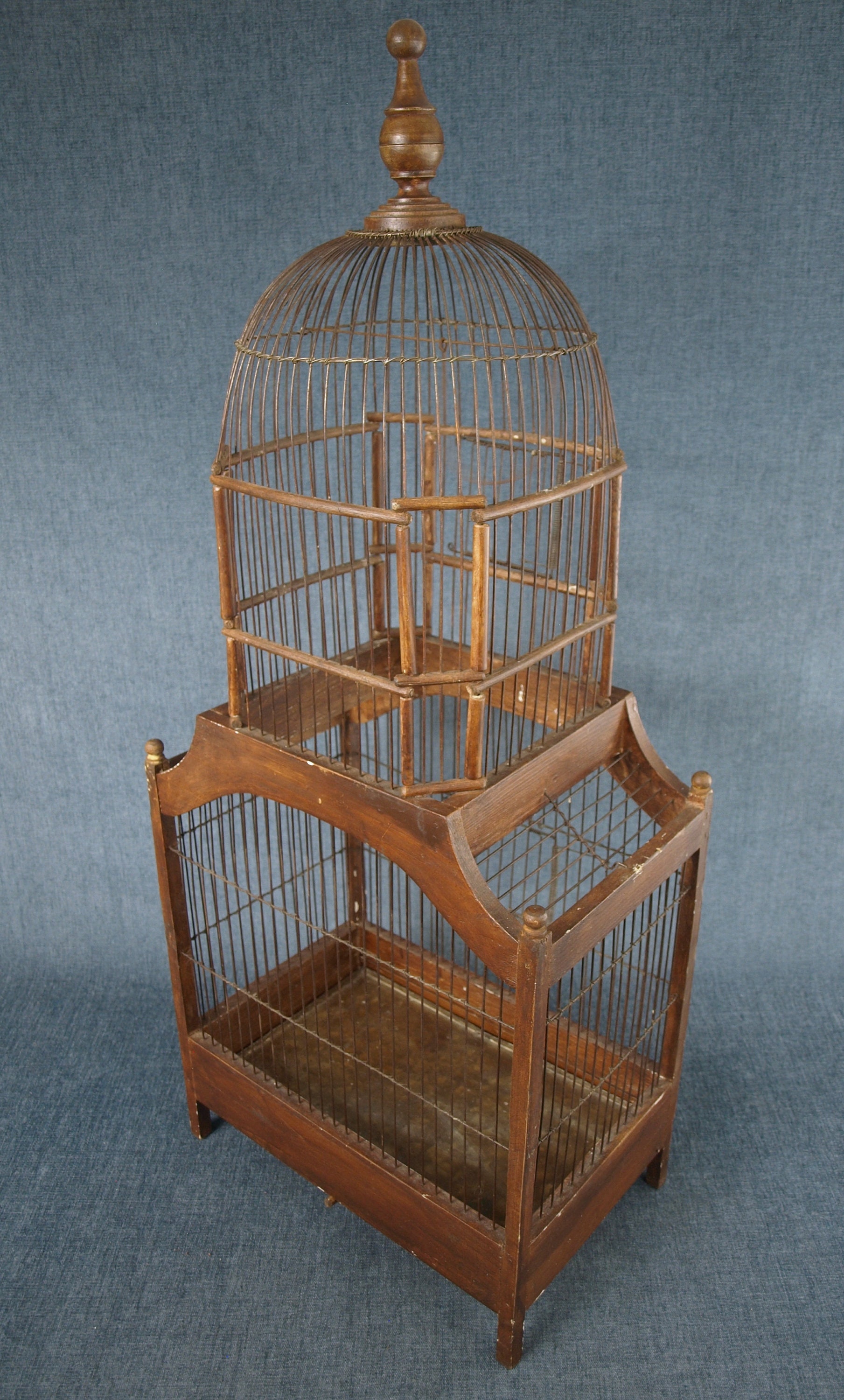 Hanging Bird Cage - RARE 1950s Aviary Wood and Brass Cage