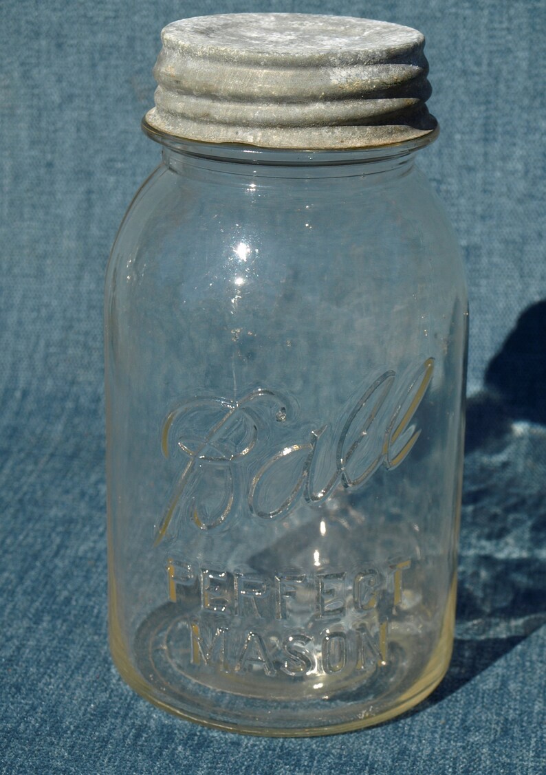 Vintage Ball Perfect Mason Clear Glass Canning Jar w Zinc Lid Etsy