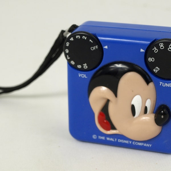 Vintage Radio Shack / Walt Disney Mickey Mouse AM Transister Radio, Battery Operated - In Working Condition with Carrying Strap