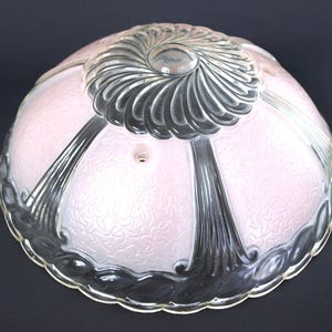 Vintage Pink & Clear Glass Ceiling Shade, 10 3/8&quot; Diameter - Circa 1930&#39;s, Art Nouveau Style - No Hanging Hardware Included - VG Condition