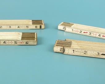 Vintage Wood Folding Rulers Lot of 4 - White Wooden 72" Zig Zag Rules - Lufkin, Craftsman, Stanley Handyman, Meridan - Made in USA Old Tools