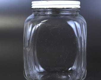 Vintage Hazel Atlas Clear Glass Canister Jar; Hoosier Cabinet Jar (Rounded Square Jar) in Good condition