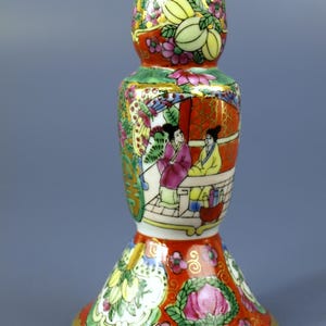 Vintage Canton Rose Famille Hand Painted Porcelain Candlestick Holder Made in China