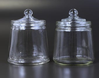 Vintage Pair of Tapered Clear Glass Apothecary Jars with Lids aka Drug Store Candy Dishes
