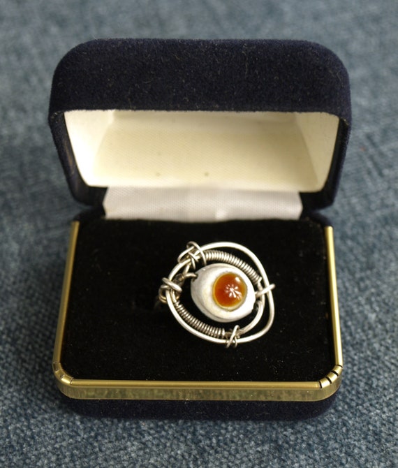 Vintage Art Glass & Sterling Silver Ring - Flamew… - image 2