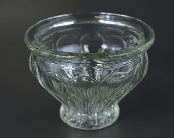Antique Clear Early American Pattern Thick Glass Single Short Fountainware Dessert Bowl 3" H x 4" Dia Excellent Cond Ice Cream Footed Bowl