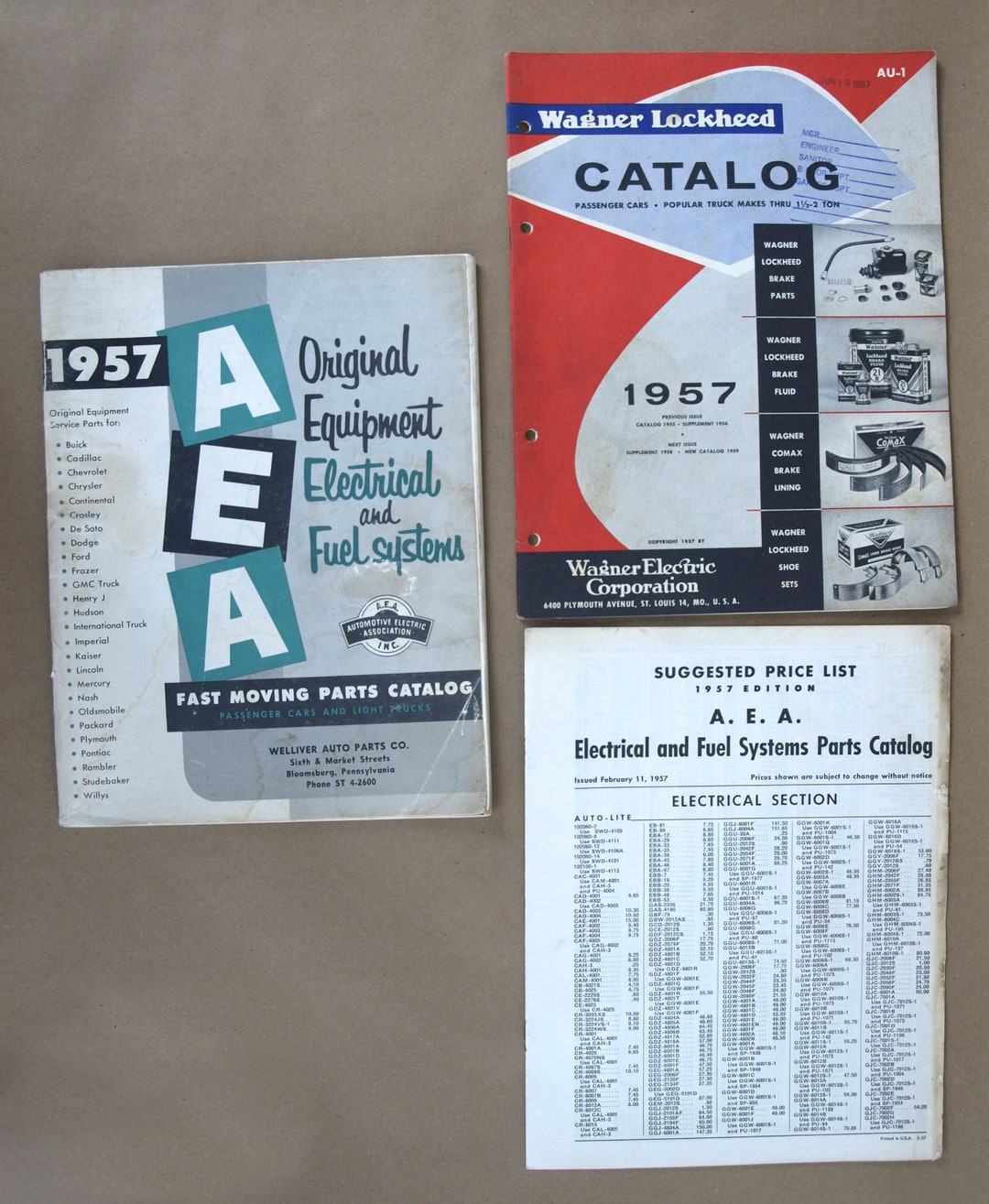 Vintage 1957 Wagner Lockheed Auto Parts Catalog & 1957 AEA Electrical
