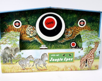 Vintage Ohio Art Jungle Eyes Tin Litho Wind Up Shooting Gallery Target Game Toy - Works but Needs Belts