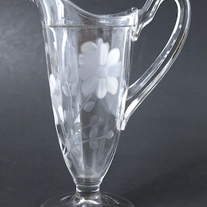 EAPG, Antique Pressed Glass Creamer, Circa 1910&#39;s - Unknown Maker, Etched Floral Design - Good+ Condition