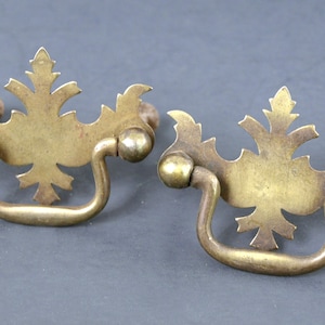 Vintage Brass Chippendale Style Drawer Pulls C 1950&#39;s - Set of 2 - Colonial Revival, Furniture Restoration - Vintage Hardware, VG Condition