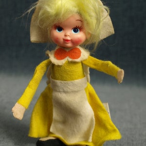 Vintage Rice-Bayersdorfer Co Small Doll w Pose-able Wire Armature and Yellow Dutch Holland Dress - 6.5&quot; tall - made in Japan - Very Rare