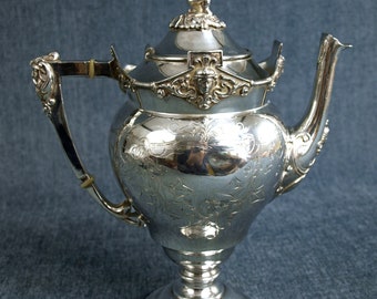 Rare Meriden Britannia Victorian Figural Silver Plate Coffee Tea Pitcher Early Aesthetic Movement Circa 1867 - STUNNING!