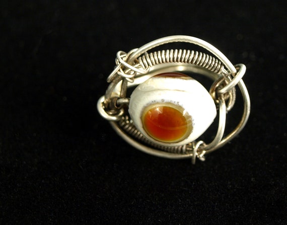 Vintage Art Glass & Sterling Silver Ring - Flamew… - image 4