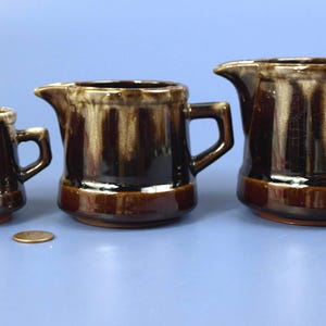 Rare Vintage Stackable Redware Stoneware Measuring Cups with Brown Drip Glaze – One Cup – Half Cup and Quarter Cup Set