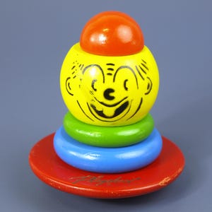 Peonza de madera apilable de payaso vintage de Playskool: juguete educativo excepcional para niños pequeños