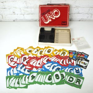 Vintage Uno Deluxe Kartenspiel von 1983 - Komplett mit Extra Ergebnisblöcken - Guter Zustand