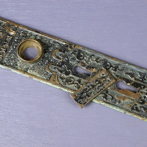 Antique Solid Brass Double Keyhole Doorknob Back Plate Stamped No. 511 1/2 - Victorian Era Door Hardware - Possibly Eastlake or Sargent (?)
