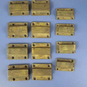 Vintage Solid Brass Slide Bolt Keeps / Catches in Two Sizes - Heavy Industrial Restoration Hardware - 8 at 1.5" x 1.25" & 4 at 1 3/8" x 7/8"