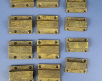 Vintage Solid Brass Slide Bolt Keeps / Catches in Two Sizes - Heavy Industrial Restoration Hardware - 8 at 1.5" x 1.25" & 4 at 1 3/8" x 7/8"