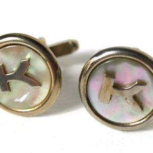 Vintage &quot;K&quot; Cufflinks, Gold-Toned & Mother of Pearl - Good Condition