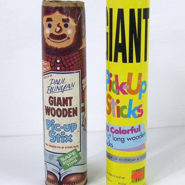 Vintage Pick-Up Stick Games, Set of 2 - Steven PAUL BUNYAN, 1978 and Pressman GIANT, 1995 - Both Games Included - Fair+ and Good Condition