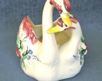 Vintage Mid Century Japan Double Swan Planter Pat No. 60265
