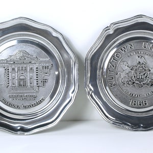 Vintage Metal Pewter Plates - Kutztown University Graduate Center, Former Library - Wilton-Columbia - RWP - Superb Cond 9" dia Collectible