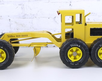 Vintage gul Tonka väghyvel MR-970 pressad stålkonstruktionsleksak cirka 1970-talet Tillverkad i Mound, Minnesota USA - Utmärkt skick