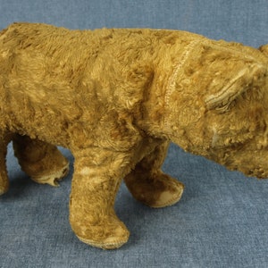 Antique Rare Early 1900s J.K. Farnell British Hump Back Bear on All Fours Cinnamon / Apricot Mohair & Straw Stuffed Brown Bear