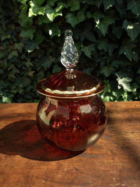 Zodax Ruby Red Glass Lidded Candy Dish with Clear Glass Finial | Etsy