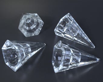 Vintage Clear Glass Peg Taper Candle Holder Inserts, Hex-Faceted Flared Flange Replacement Cups for Wall Sconces & Candelabras - Set of 4